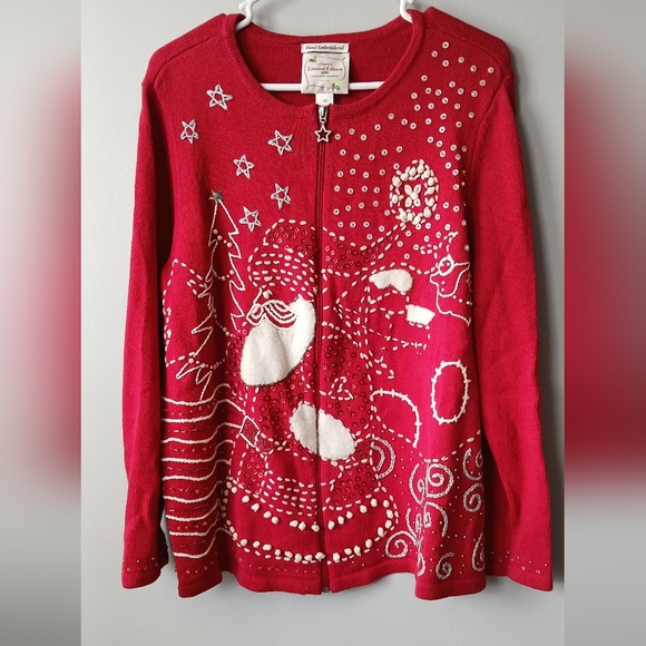 CJ Banks Collectible Christmas Sweater Beaded Embroirdered Women 1X Grannycore - Picture 1 of 11